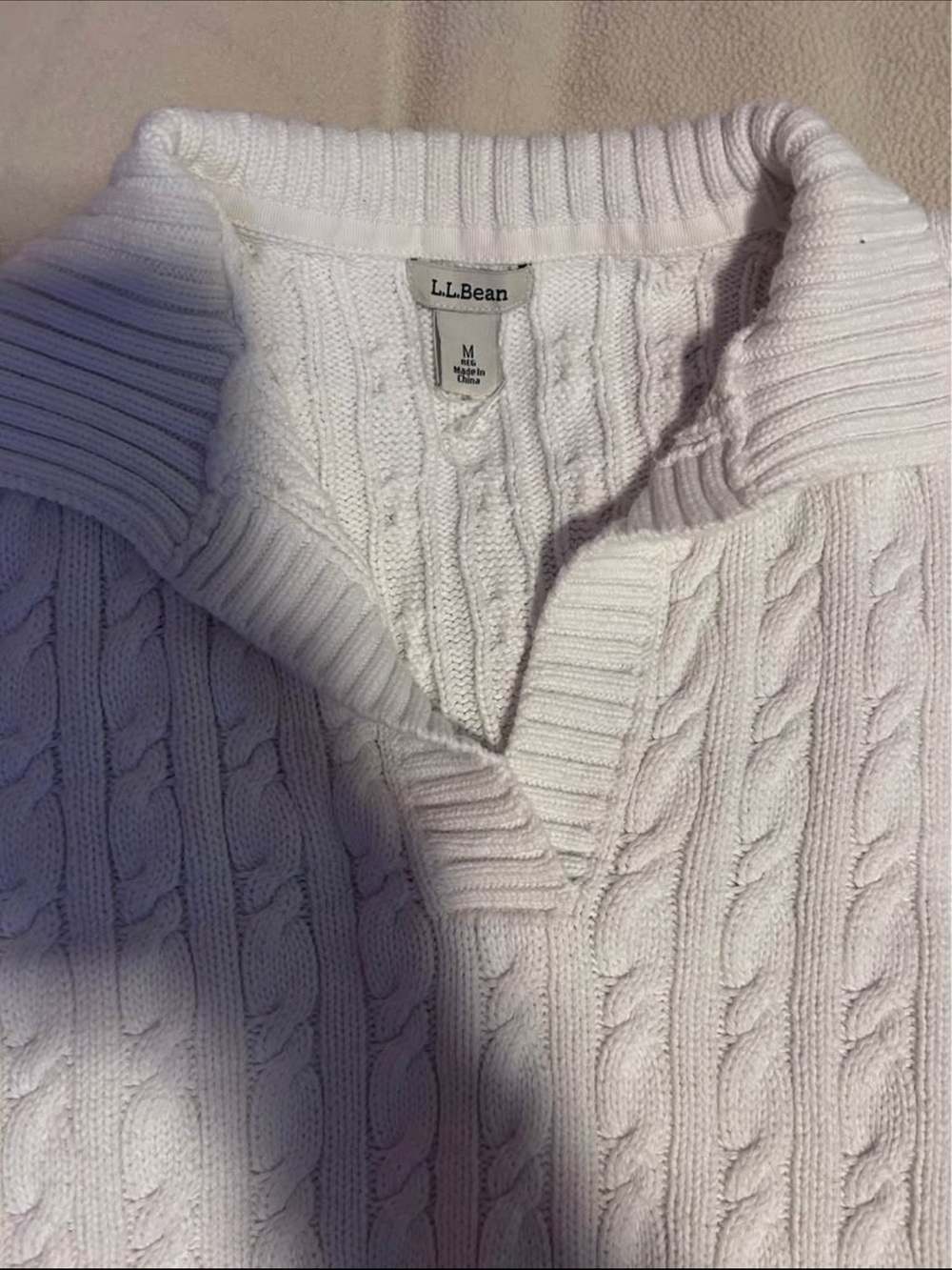 L.L. Bean Women's White Cable-Knit Turtleneck Sweater